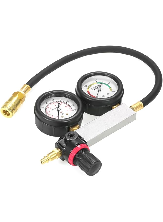 Generic Auto Cylinder Leak Tester Compression Leakage Kit Set Petrol Engine Gauge Tool Kit Double Gauge System With Case - Image 3