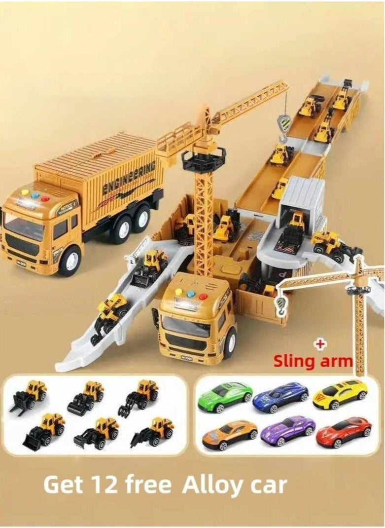 Generic Ejection Engineering Vehicle,Container Truck,12 PCS Alloy Cars,Crane,Gifts For Children 3+Years  - Image 2