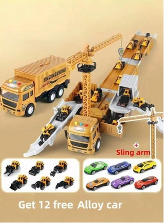 Ejection Engineering Race Car Track,Vehicle With Music,Container Truck,12 PCS Alloy Cars,Crane,Gifts For Children 3+Years - view 3