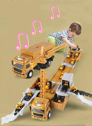 Ejection Engineering Race Car Track,Vehicle With Music,Container Truck,12 PCS Alloy Cars,Crane,Gifts For Children 3+Years - view 2