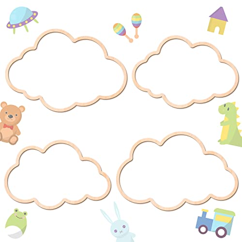 Kathfly 4 Pieces Boho Nursery Cloud Star Wall Decor Wooden Babyroom Moon Rattan Wall Decor Wooden Rainbow for Children Baby Kids Boys Girls Bedroom Nursery Pendant(Cloud) - Image 1