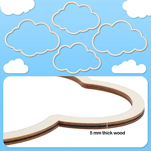 Kathfly 4 Pieces Boho Nursery Cloud Star Wall Decor Wooden Babyroom Moon Rattan Wall Decor Wooden Rainbow for Children Baby Kids Boys Girls Bedroom Nursery Pendant(Cloud) - Image 3