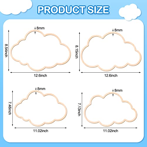 Kathfly 4 Pieces Boho Nursery Cloud Star Wall Decor Wooden Babyroom Moon Rattan Wall Decor Wooden Rainbow for Children Baby Kids Boys Girls Bedroom Nursery Pendant(Cloud) - Image 2