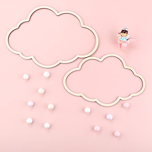 Kathfly 4 Pieces Boho Nursery Cloud Star Wall Decor Wooden Babyroom Moon Rattan Wall Decor Wooden Rainbow for Children Baby Kids Boys Girls Bedroom Nursery Pendant(Cloud) - Image 4