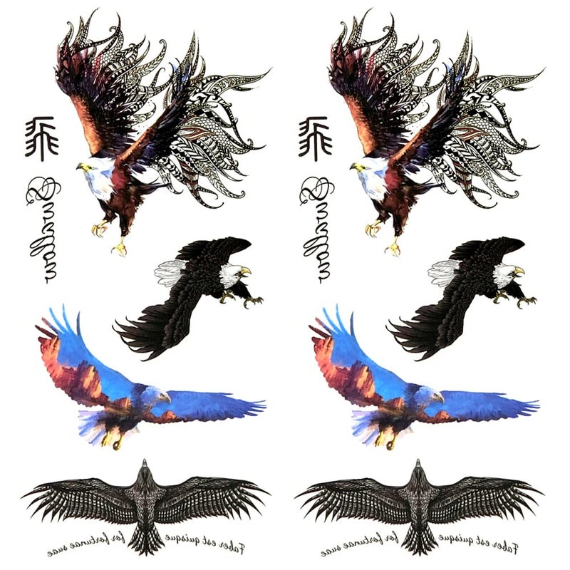 Oottati Waterproof Temporary Tattoo Stickers 2 Sheets Flying American Bald Eagle Perfect for Parties, Events and More