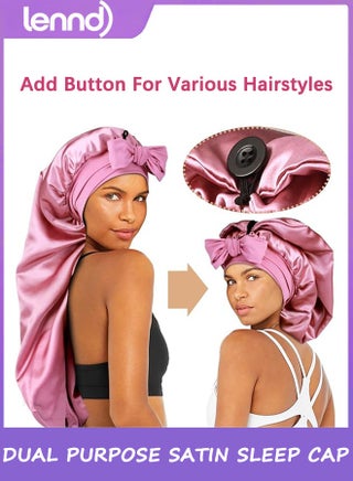Long Bonnet Satin Hair Silk Bonnet for Sleeping Women, Silky Bonnets for Women with Tie Band, Sleep Cap for Braids Curly Hair - view 3