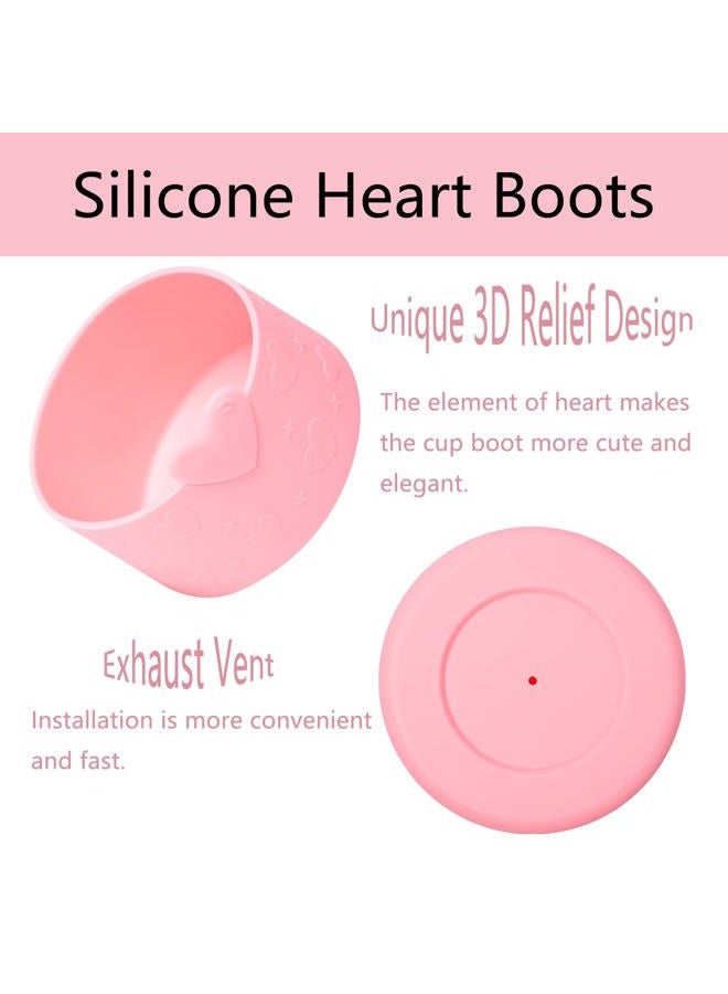 HIUSITY 4Pcs Heart Straw Cover Topper+Silicone Boot Sleeve Protector for Stanley Cup,Cute 10mm Straws Toppers Covers Cap+Resuable Boots for Stanley Tumbler 30&40oz,Stanleys Cups Accessories,PinkRose - Image 3