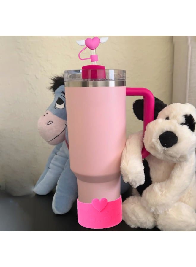 HIUSITY 4Pcs Heart Straw Cover Topper+Silicone Boot Sleeve Protector for Stanley Cup,Cute 10mm Straws Toppers Covers Cap+Resuable Boots for Stanley Tumbler 30&40oz,Stanleys Cups Accessories,PinkRose - Image 5