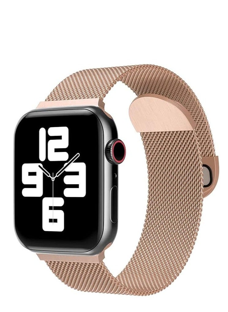 Milanese Magnetic Straps for Apple Watch Bands 42mm 44mm 45mm 49mm, Stainless Steel Mesh Replacment Smartwatch Wristbands for Apple Watch Series SE 8 7 6 5 4 3 2 1 Ultra Men Women-Rose Gold