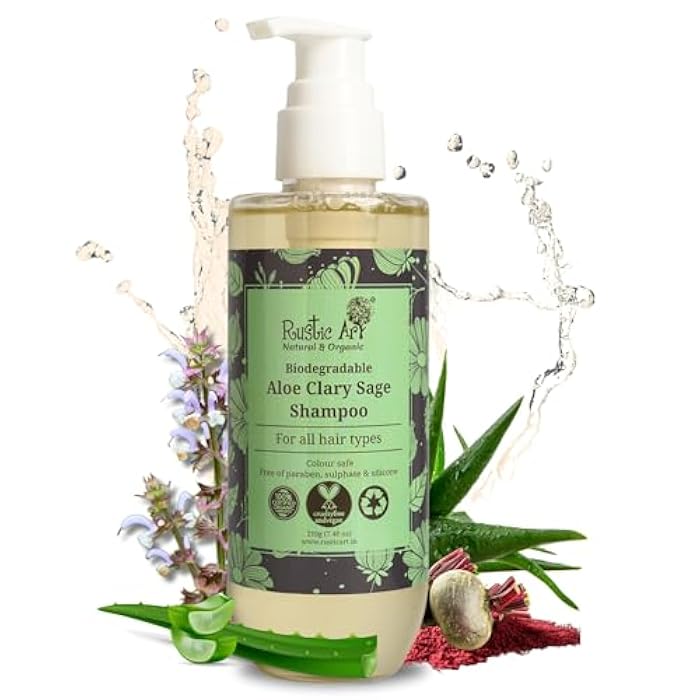 Rustic Art Aloe Clary Sage Shampoo | All Hair Types | Sulphate & Paraben Free | Biodegradable, Organic | For Women & Men | (210 g) - Image 2