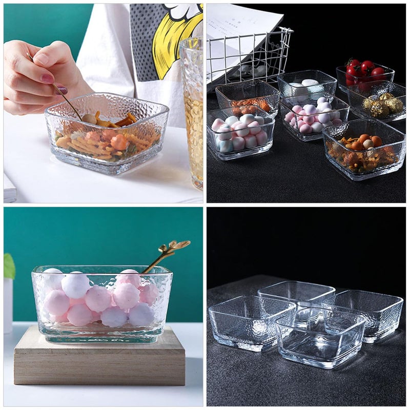2 Pack 4 Inch Square Hammered Glass Bowls For Salad Dessert Sauce Serving - Image 4