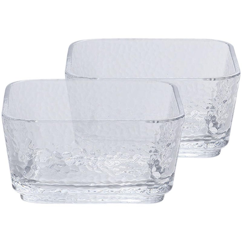 2 Pack 4 Inch Square Hammered Glass Bowls For Salad Dessert Sauce Serving - Image 2