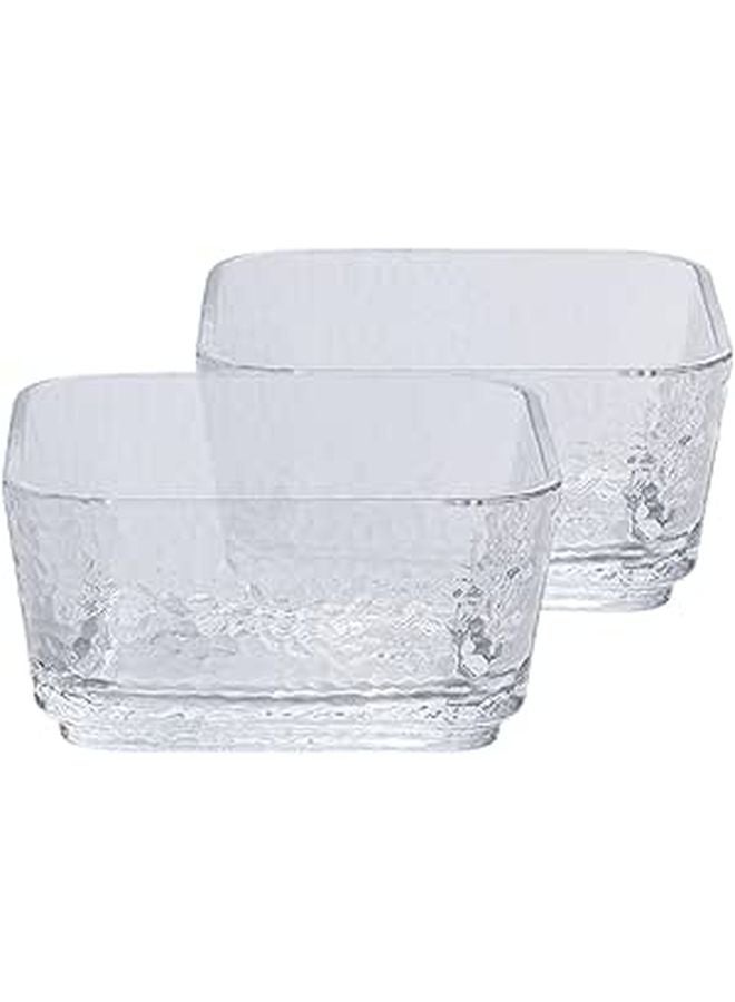 2 Pack 4 Inch Square Hammered Glass Bowls For Salad Dessert Sauce Serving - Image 1