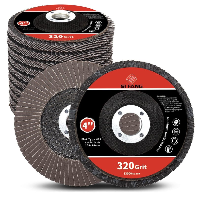SI FANG 320 Grit Flap Discs 4" x 5/8 Inch Aluminum Oxide 10 Pack Angle Grinder Attachment Sanding Disc Blending Grinding Finishing - Image 1