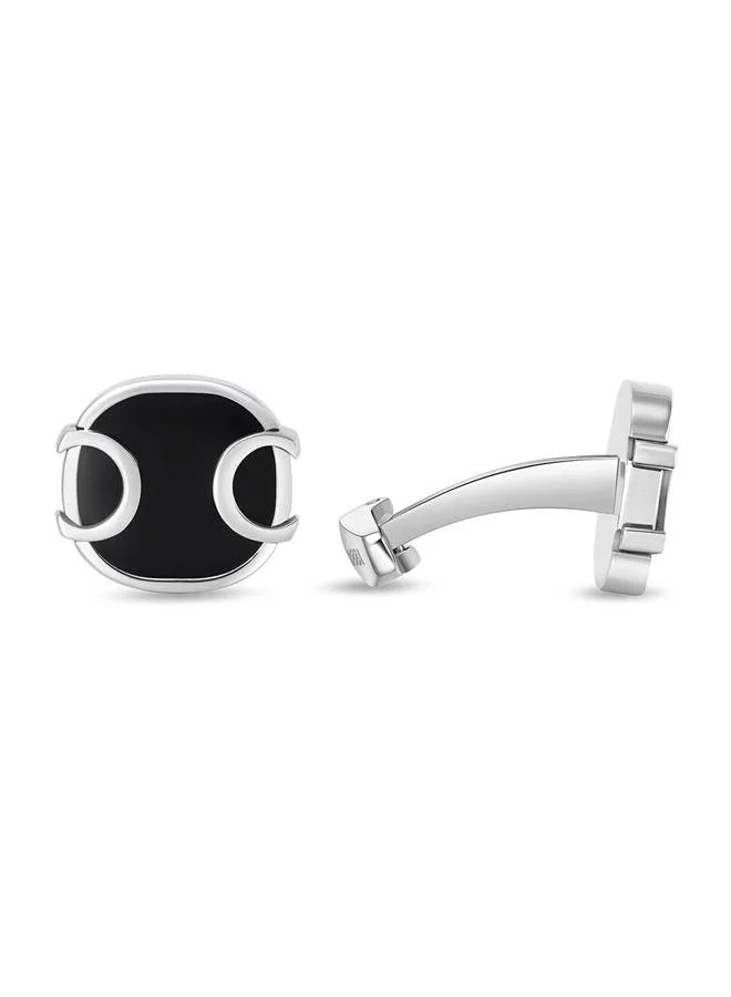 CERRUTI 1881 Bernardo Silver Black Stainless Steel Cufflinks for Men