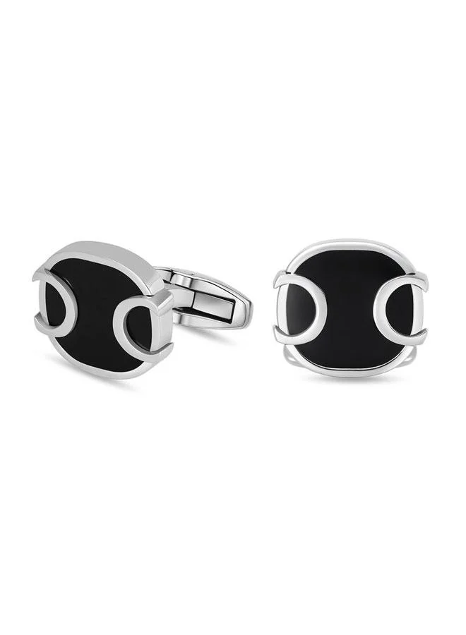 CERRUTI 1881 Bernardo Silver Black Stainless Steel Cufflinks for Men