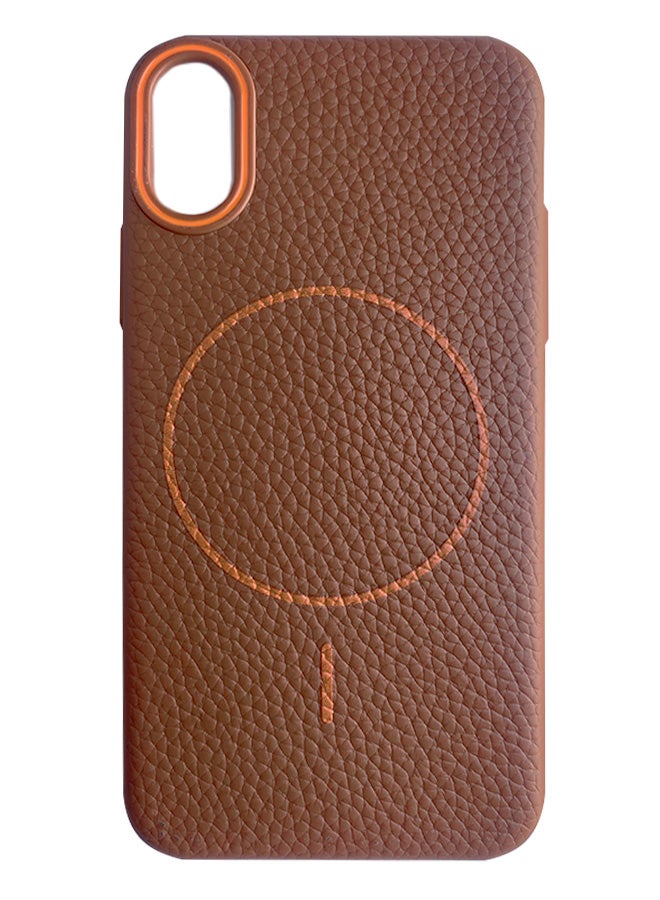 Magsafe Phone Case For iPhone XS Max With High Quality Rubber Frame And Slim Lychee Pattern Leather Case with Camera Lens Protection Shockproof Cover And support wireless Charging Leather Cover for iPhone XS Max - Brown - Image 1