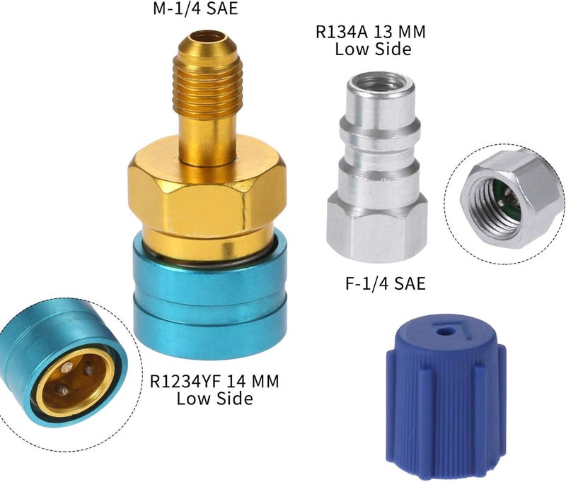 Aupoko R1234YF to R134A Low Side Quick Coupler, R1234YF Low Side Quick Coupler, R12 to R134A Hose Adapter Fitting Connector for Car Air-Conditioning AC Charging - Image 2