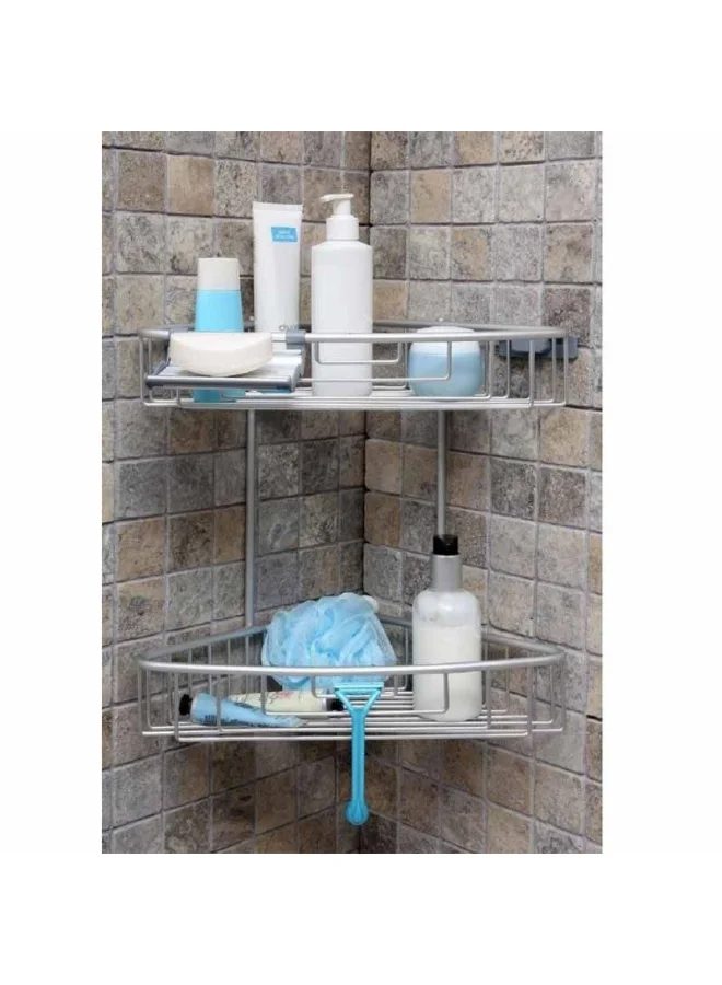 Primanova 2-Tier Paloma Aluminium Corner Shower Caddy Silver 34.5 x 25 x 25 cm