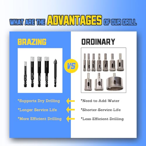 XIANFENGHU Dry Diamond Core Drill Bits Set 5PCS, 1/4" Tile Hole Saws Vacuum Brazed with Hex Shank for Ceramic, Porcelain Tiles, Marble, Granite, Quartz, Glass, Hard Materials. - Image 4