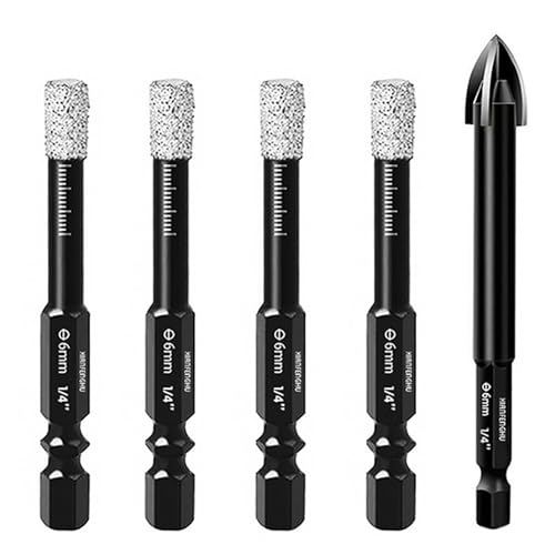 XIANFENGHU Dry Diamond Core Drill Bits Set 5PCS, 1/4" Tile Hole Saws Vacuum Brazed with Hex Shank for Ceramic, Porcelain Tiles, Marble, Granite, Quartz, Glass, Hard Materials. - Image 1