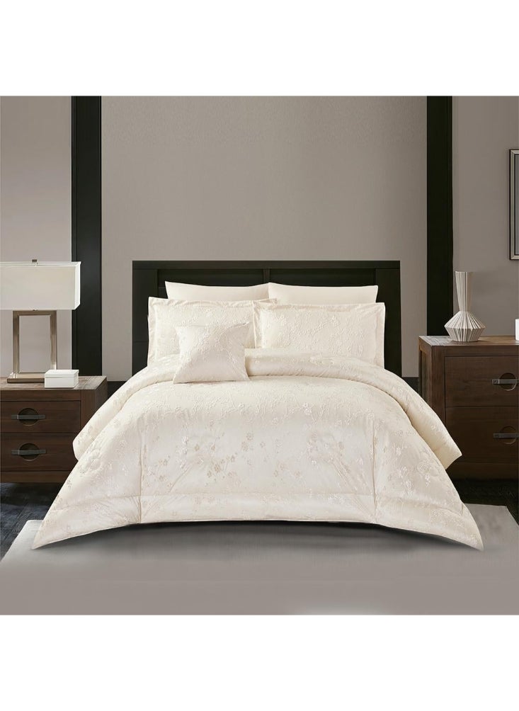 Melen Double Summer Jacquard Bedding Set - 7 Pieces - Serena - Light Beige  - Image 1