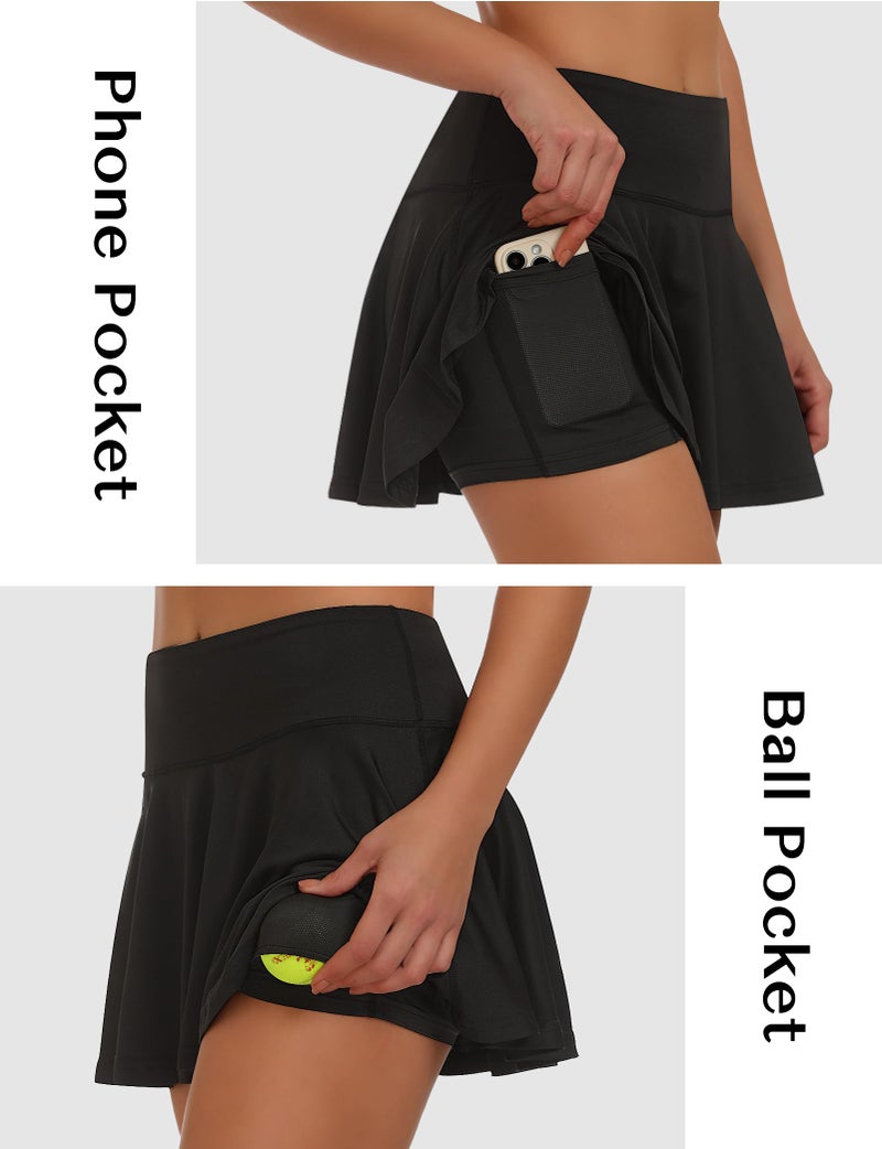 Buauty Women's Tennis Skirt Pleated Golf Skirts with Pockets Shorts Athletic Skort for Pickleball Sports Outfits Black - Image 4