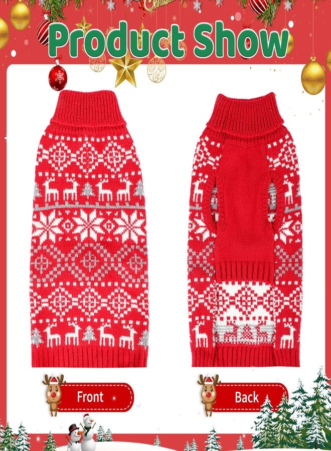 Midollarle Dog Christmas Sweater, Thick Warm Doggie Sweatshirt with Leash Hole, Snowflake Reindeer Dog Holiday Pullover Sweaters for Cold Weather, Winter Knit Turtleneck Dogs Sweater for Small Dogs S - Image 3