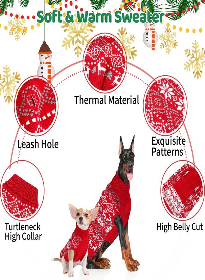 Midollarle Dog Christmas Sweater, Thick Warm Doggie Sweatshirt with Leash Hole, Snowflake Reindeer Dog Holiday Pullover Sweaters for Cold Weather, Winter Knit Turtleneck Dogs Sweater for Small Dogs S - Image 2