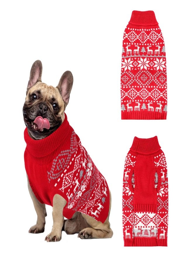 Midollarle Dog Christmas Sweater, Thick Warm Doggie Sweatshirt with Leash Hole, Snowflake Reindeer Dog Holiday Pullover Sweaters for Cold Weather, Winter Knit Turtleneck Dogs Sweater for Small Dogs S - Image 1