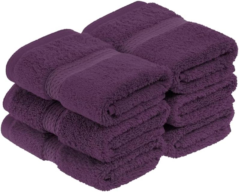 Superior All climate suitability Egyptian Cotton Pile Face Towel/Washcloth Set of 6, Ultra Soft Luxury Towels, Thick Plush Essentials, Absorbent Heavyweight, Guest Bath, Hotel, Spa, Home Bathroom, Shower Basics, Plum All consumer tier purchase options - Image 1