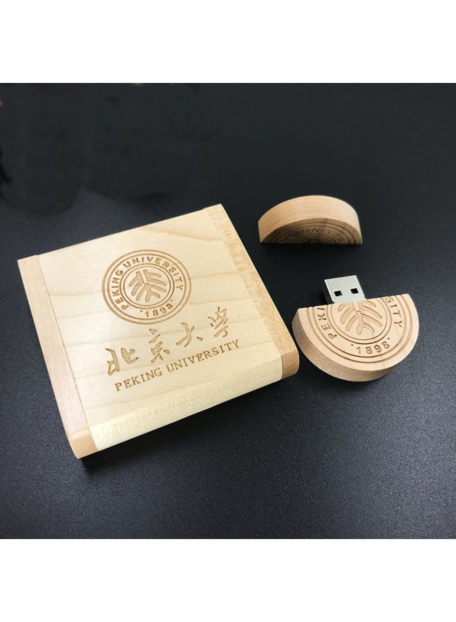 U Disk Creative Round Bamboo And Wood U Disk Graduation Commemorative Gift U Disk 32g School Emblem Creative U Disk Lettering Logo-Capacity:32GB - Image 3