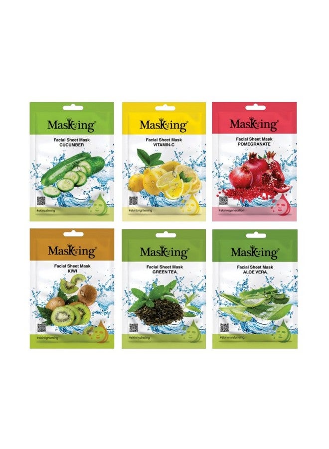 MasKing Beauty Cucumber, Vitamin-C, Pomegranate, Kiwi, Green tea & Alovera extract Facial sheet mask for glowing and hydrating, daily Skin care, combo pack of 6 - Image 1