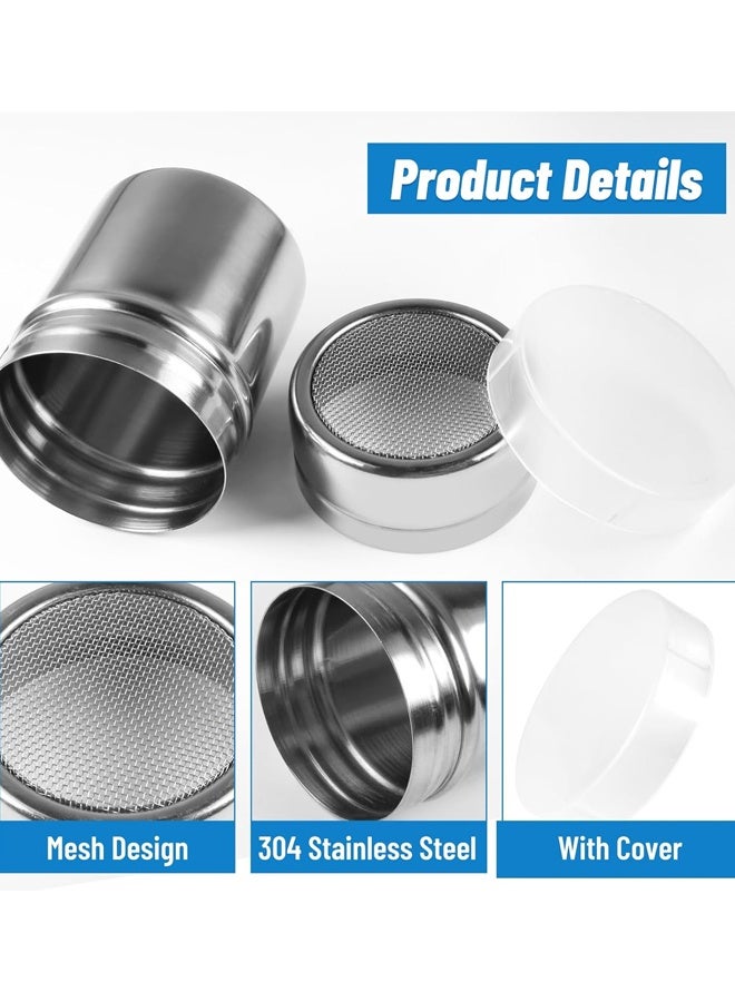 2 Pcs Stainless Steel Fine Mesh Shaker Powder Cans with Plastic Lid, for Powder Sugar Cinnamon Cocoa Pepper Coffee Flour Salt - Image 3