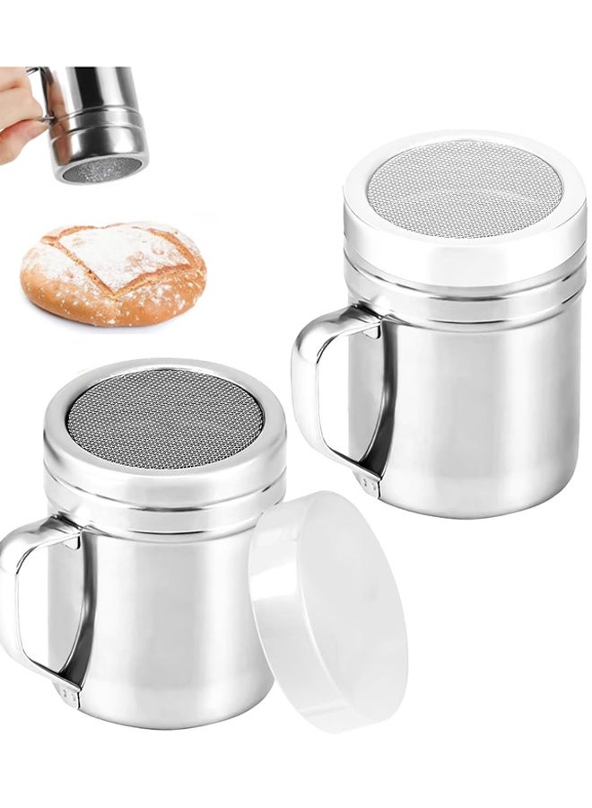 2 Pcs Stainless Steel Fine Mesh Shaker Powder Cans with Plastic Lid, for Powder Sugar Cinnamon Cocoa Pepper Coffee Flour Salt - Image 1