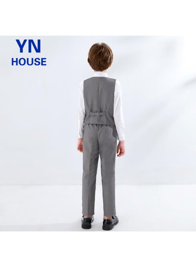 Yinuofang Children's Suit Vest Set Boys Performance Wear Gray Formal Wear High Gray: Vest Set 140cm - Image 3