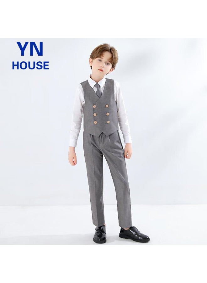 Yinuofang Children's Suit Vest Set Boys Performance Wear Gray Formal Wear High Gray: Vest Set 140cm - Image 5