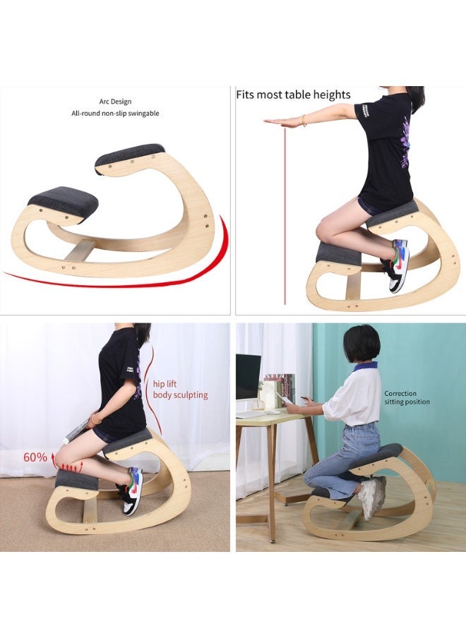 Generic Ergonomic Upright Posture Kneeling Chair - Rocking Kneeling Stool/Church Stool/Prayer Stool for Home, Office and Meditation - Wood and Linen Cushion - Relieves Back and Neck Pain and Improves Posture (self-assembly required) - Image 2