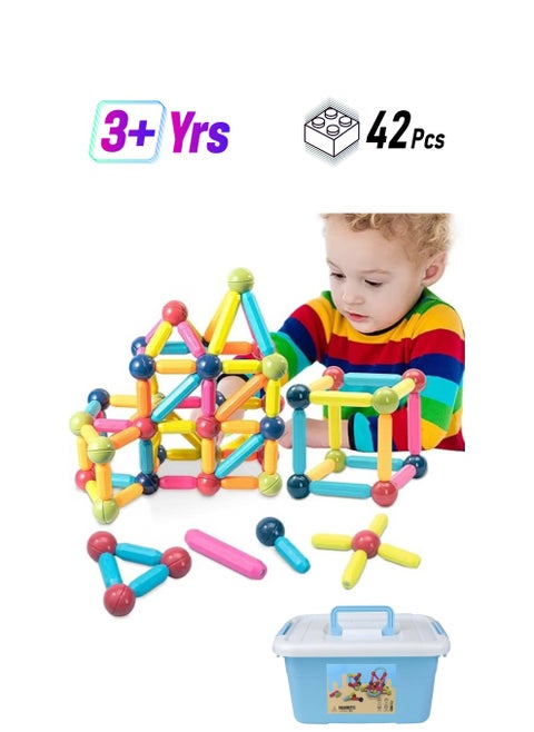 3D Magnetic Building Toys Set with Storage Box, Early  Educational Toys for Boys and Girls, Large Particle Magnetic Stick Building Blocks(42pcs,multicolor)