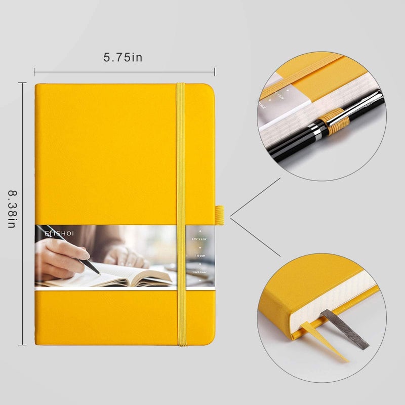 EMSHOI Graph Paper Notebook - 256 Pages A5 Graph Notebook/Journal, Square Grid Notebooks for Work, 120gsm Thick Paper, Executive Hardcover Leather, Inner Pocket, Pen Loop 5.75'' Ã— 8.38''-Yellow - Image 4
