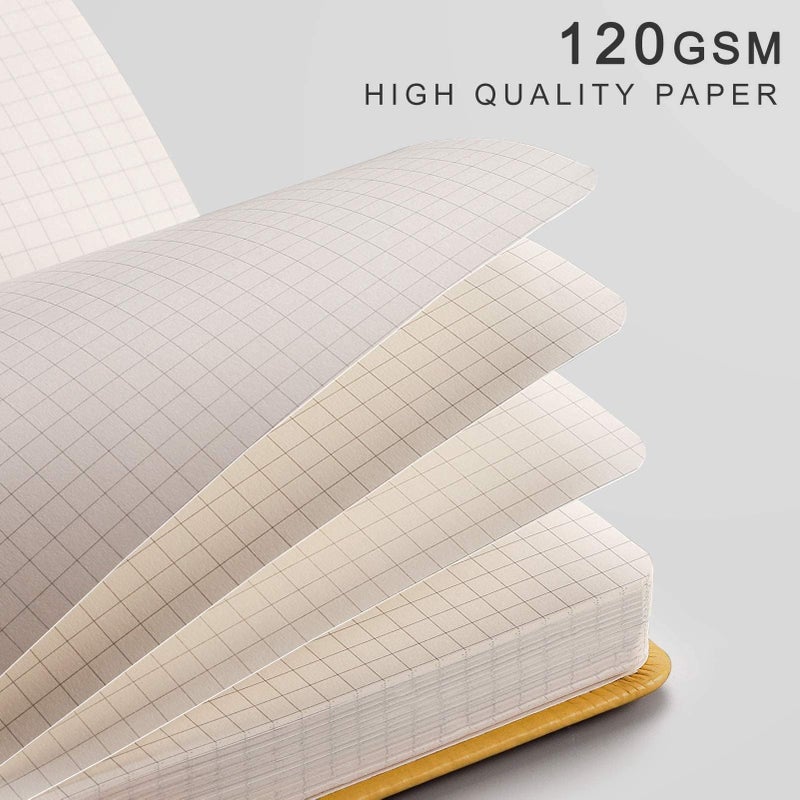 EMSHOI Graph Paper Notebook - 256 Pages A5 Graph Notebook/Journal, Square Grid Notebooks for Work, 120gsm Thick Paper, Executive Hardcover Leather, Inner Pocket, Pen Loop 5.75'' Ã— 8.38''-Yellow - Image 3