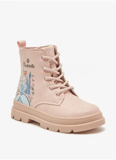 Disney Cinderella Print Low Ankle Boots with Lace-Up Closure  - Image 1