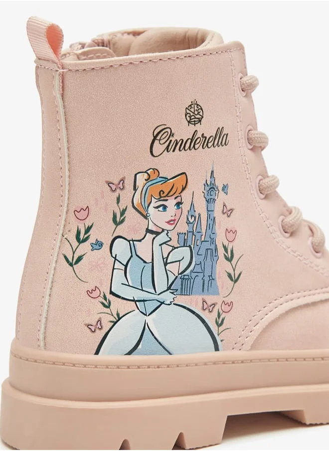 Disney Cinderella Print Low Ankle Boots with Lace-Up Closure