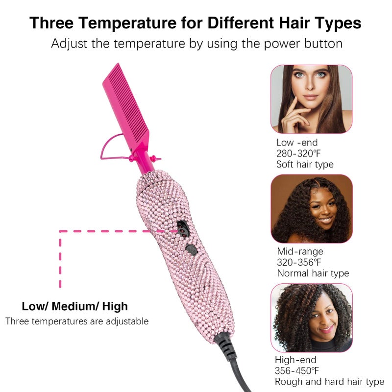 Goiple Deluxe Electric Hair Straightener and Curling Comb for Natural Hair and Wigs, 450Â°F Heat Pressing Comb with Anti-Scald Case (Pink) - Image 4