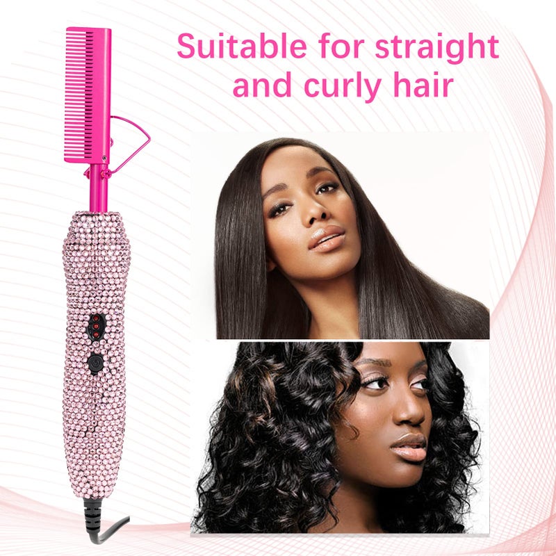 Goiple Deluxe Electric Hair Straightener and Curling Comb for Natural Hair and Wigs, 450Â°F Heat Pressing Comb with Anti-Scald Case (Pink) - Image 5