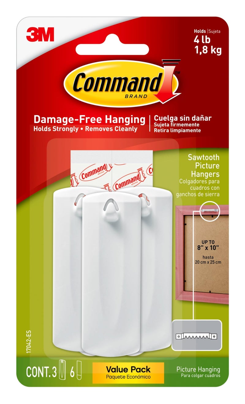 Command Wire-Back Hangers, Decorate Damage-Free, Holds 5 lbs, 3 Hangers, 6 Strips (17042-ES) - Image 1