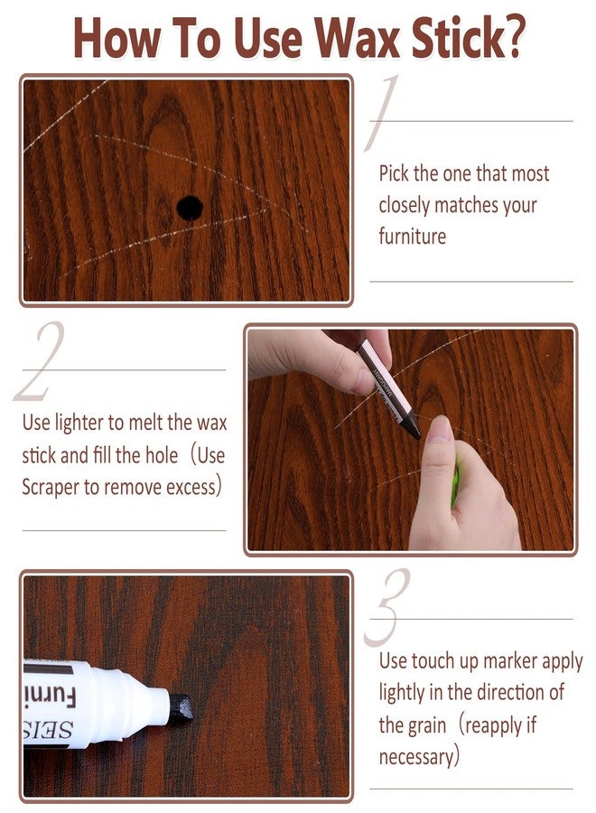 SEISSO NEW Upgraded Furniture Repair Kit Wood Markers-Set of 24-Markers and Wax Sticks with Sharpener and black cloth Kit, Restore Nail Holes on Wood Furniture, Wood Marker Pens for Scratches, Molding Repair - Image 5