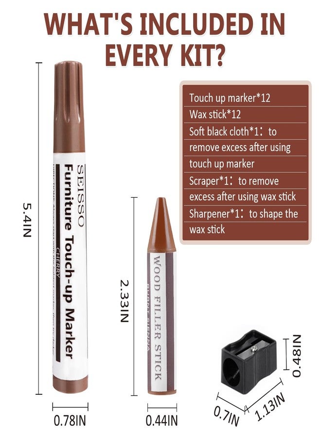 SEISSO NEW Upgraded Furniture Repair Kit Wood Markers-Set of 24-Markers and Wax Sticks with Sharpener and black cloth Kit, Restore Nail Holes on Wood Furniture, Wood Marker Pens for Scratches, Molding Repair - Image 3