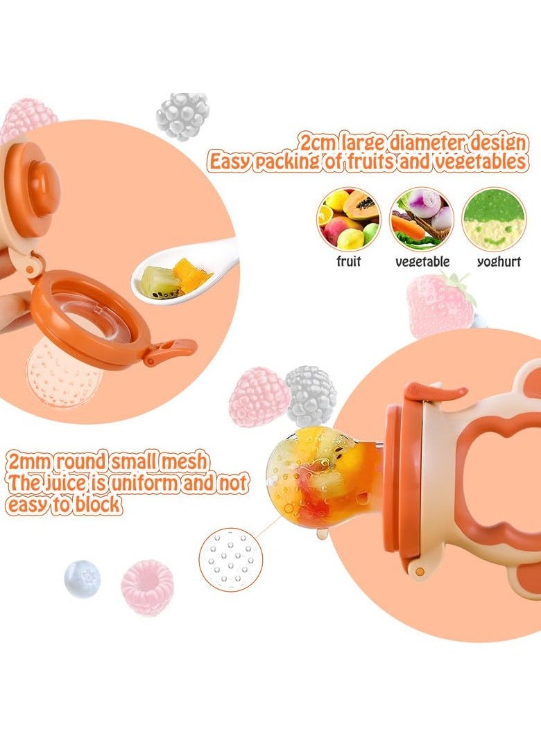 Generic 2 Packs Baby Fresh Fruit Feeder Pacifier, Baby Teether for Chewing, Freezable Infant Teething Toy, Teething Relief, Food Feeder with 6 Silicone Pouch, BPA Free - Monkey (Orange & Blue)  - Image 4