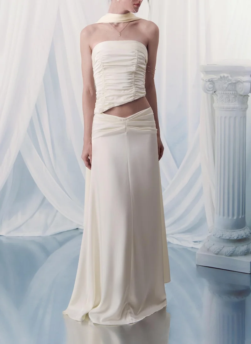Lichi Satin maxi skirt with pleats on hips